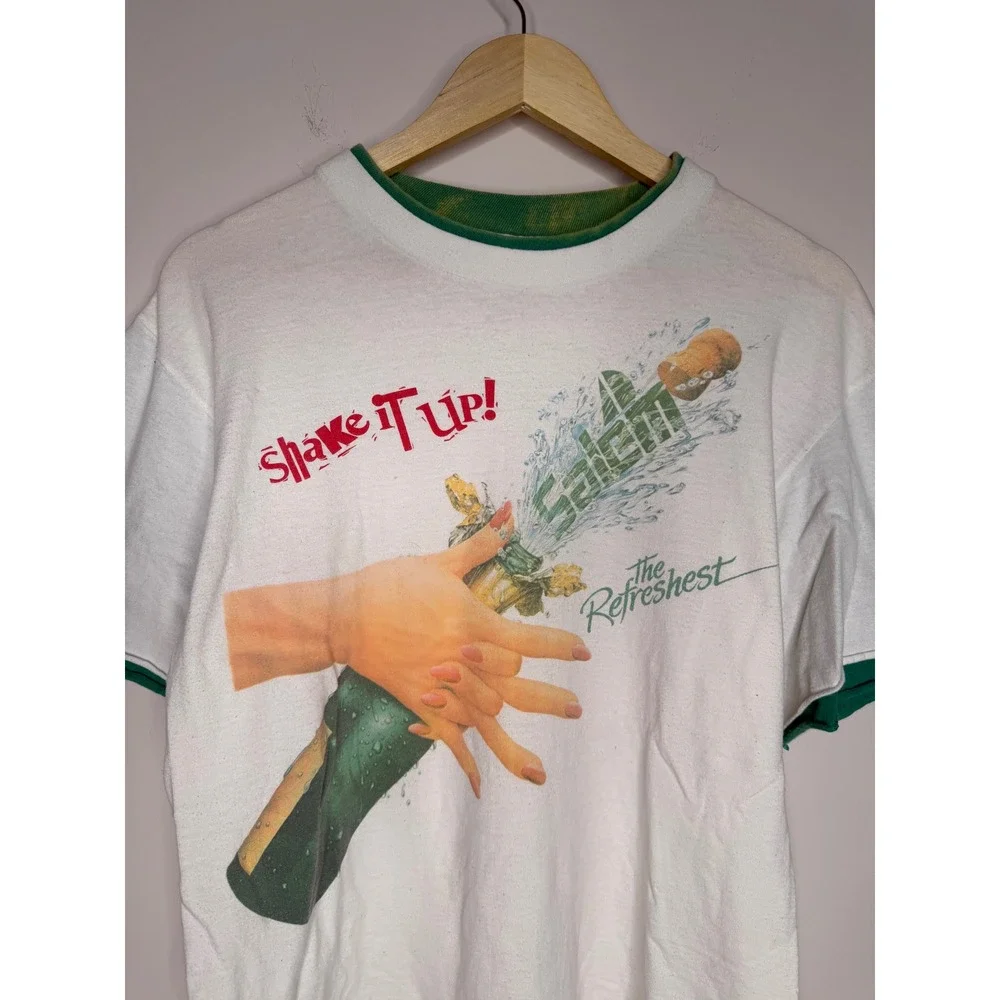 Vintage Salem Cigarettes T Shirt Mens Large White Green Shake It Up Ringer Tee